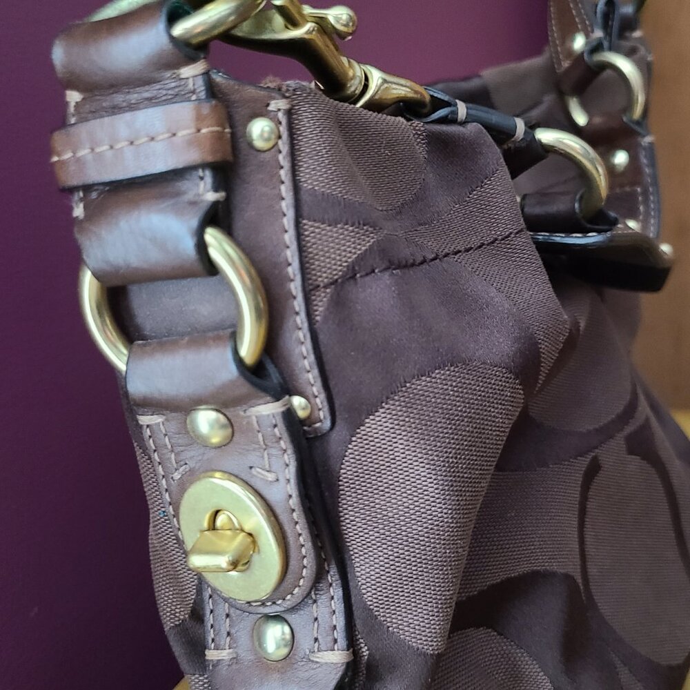COACH Vintage Brown Shoulder Bag with Gold Buckles.